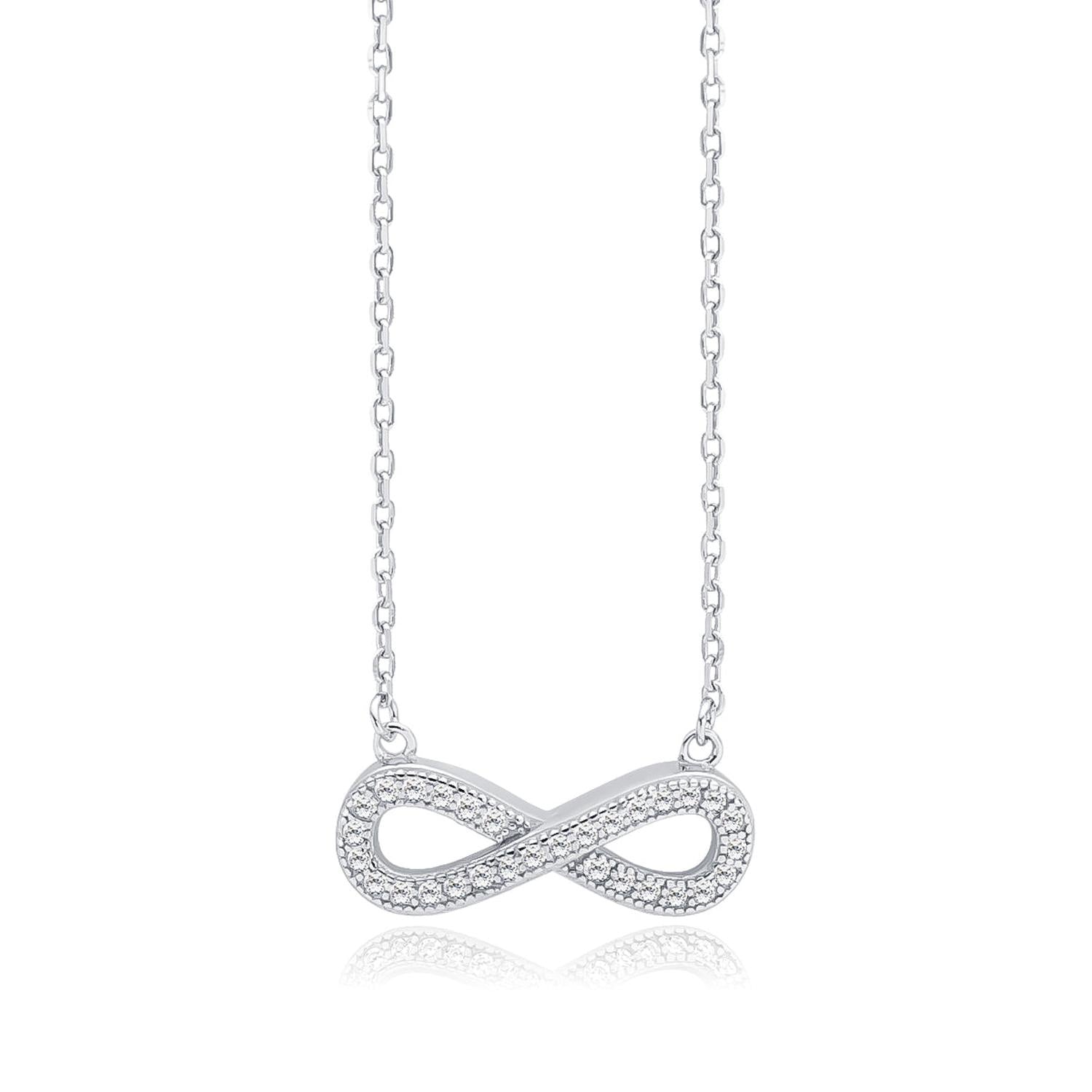 Sentiell sterling silver infinity necklace with sparkling cubic zirconia stones on fine chain