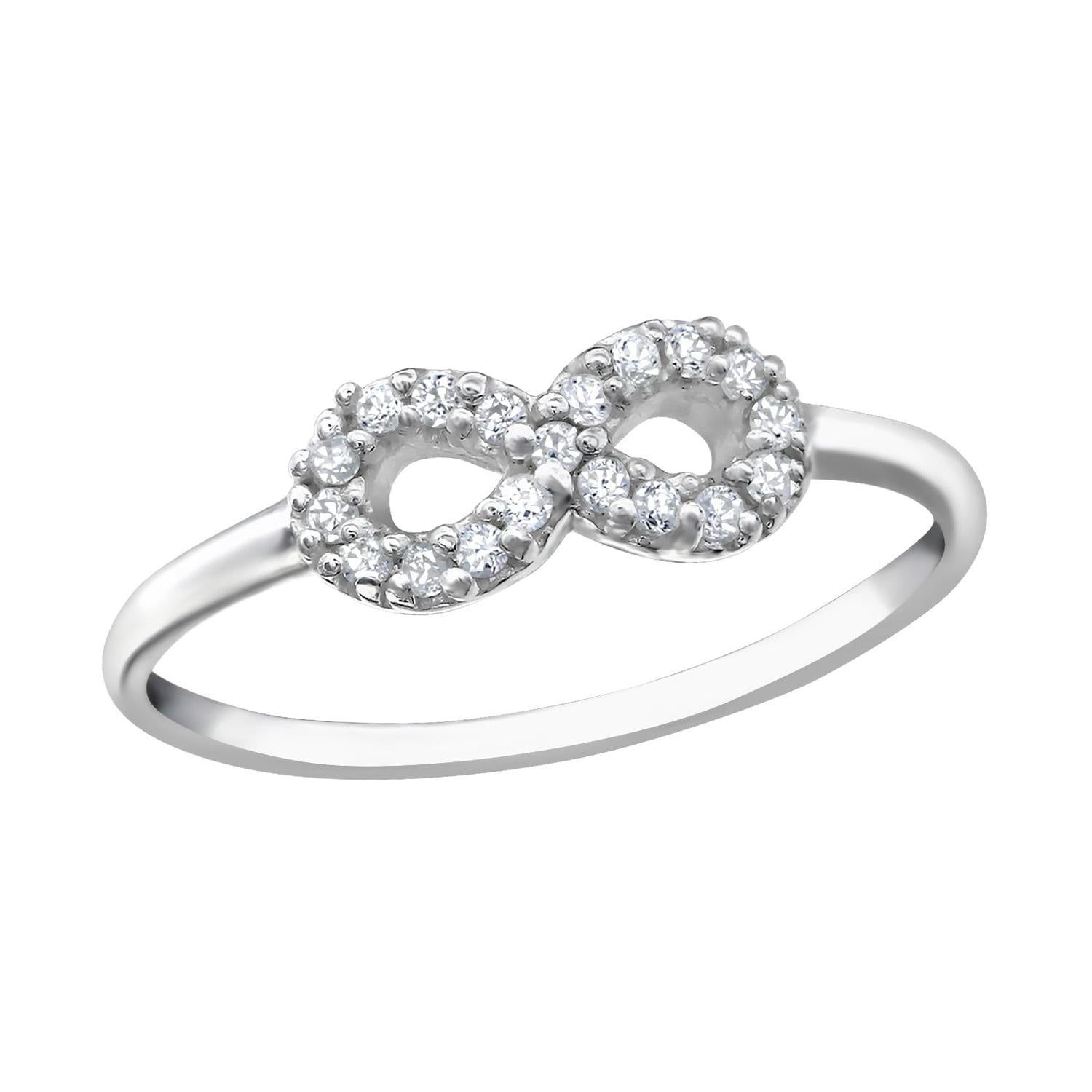 Sterling silver infinity ring with sparkling stones for women by Melchior Jewellery