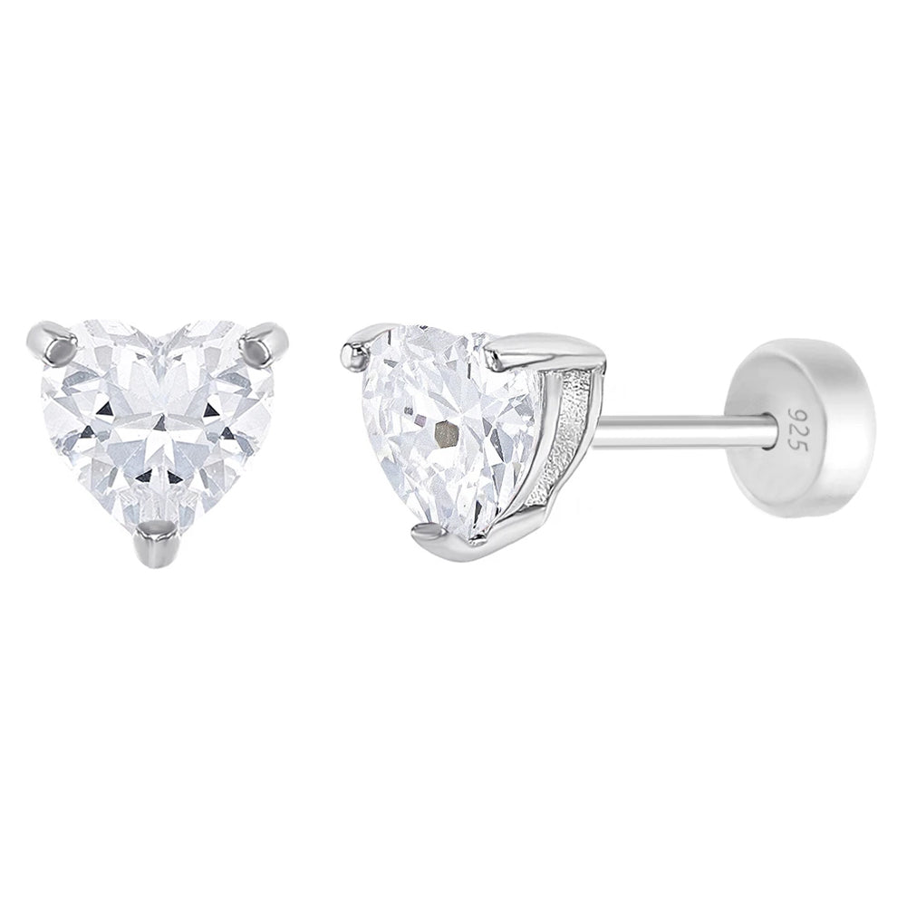 Children's sterling silver heart earrings with sparkling clear stones by In Season Jewellery