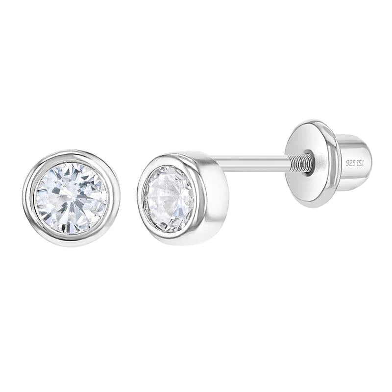 Melchior Jewellery girls sterling silver jewellery set bezel cubic zirconia stud earrings with screw backs