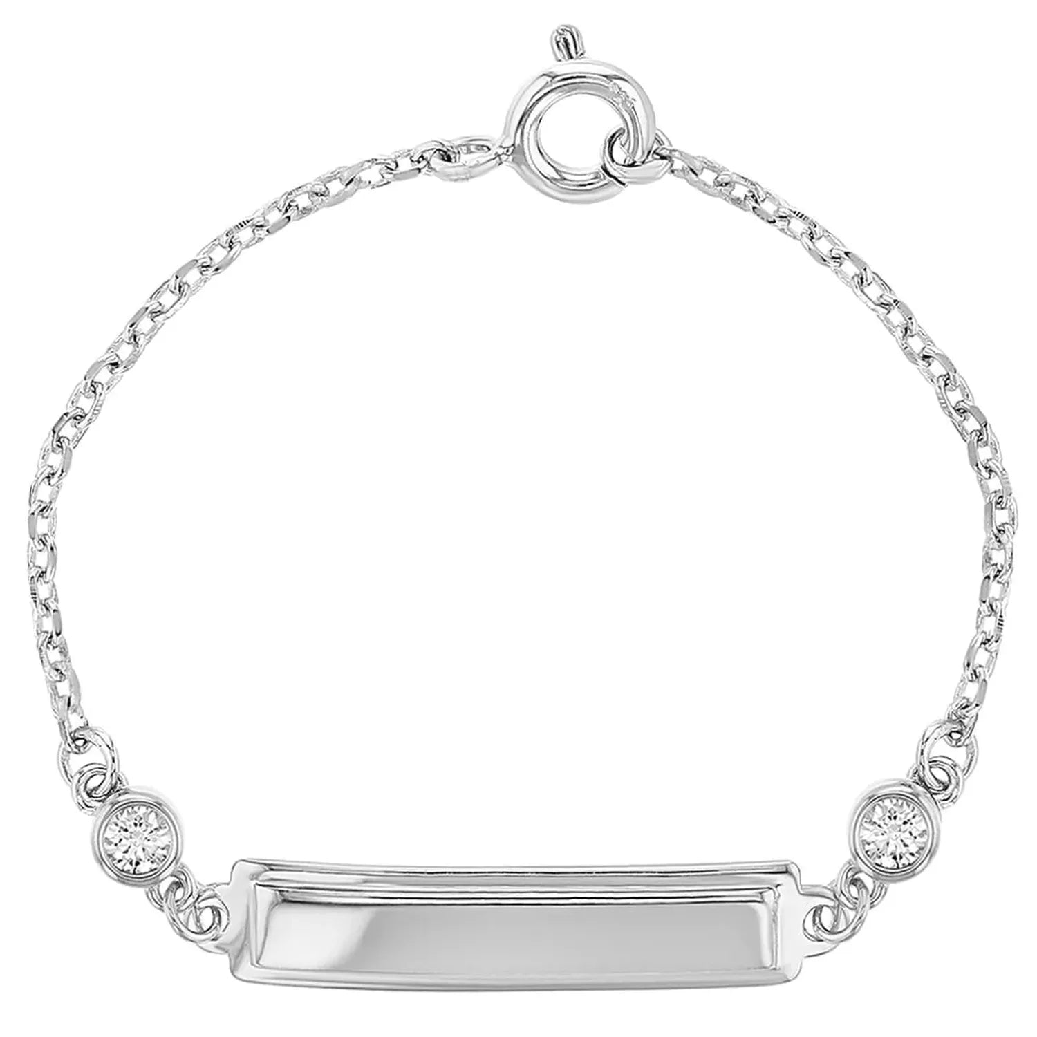 Melchior Jewellery girls sterling silver jewellery set polished ID bracelet with blank rectangular plate and two bezel set stones