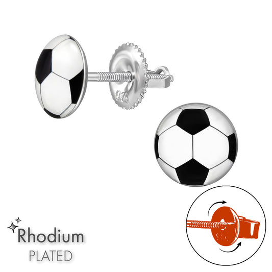 Melchior Jewellery kids football screw back earrings rhodium plated with secure screw fastening