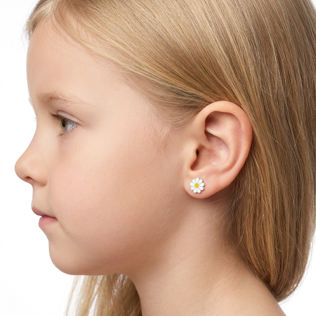 melchior jewellery kids screw back flower earrings sterling silver white yellow for children