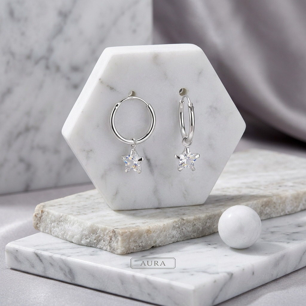925 Sterling Silver CZ Star Hoop Earrings for Women - Melchior Jewellery