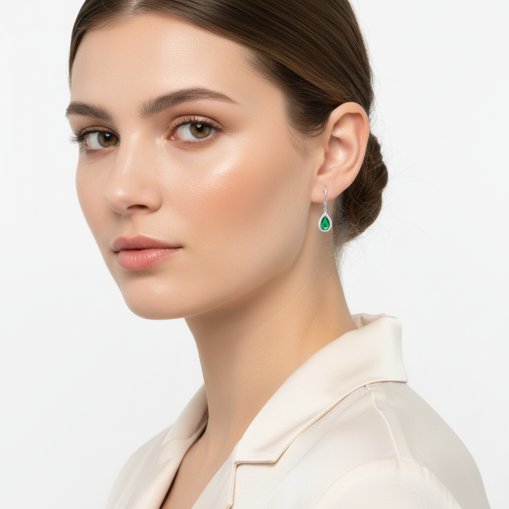 Sterling Silver CZ Emerald Pear Shaped Drop Earrings - Melchior Jewellery