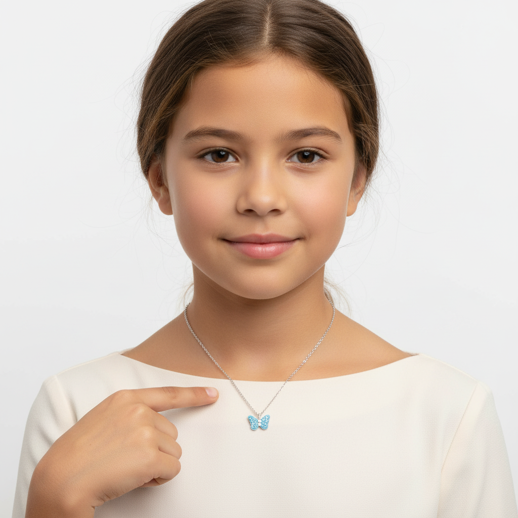 Sterling Silver Blue Butterfly Necklace for Girls - Melchior Jewellery