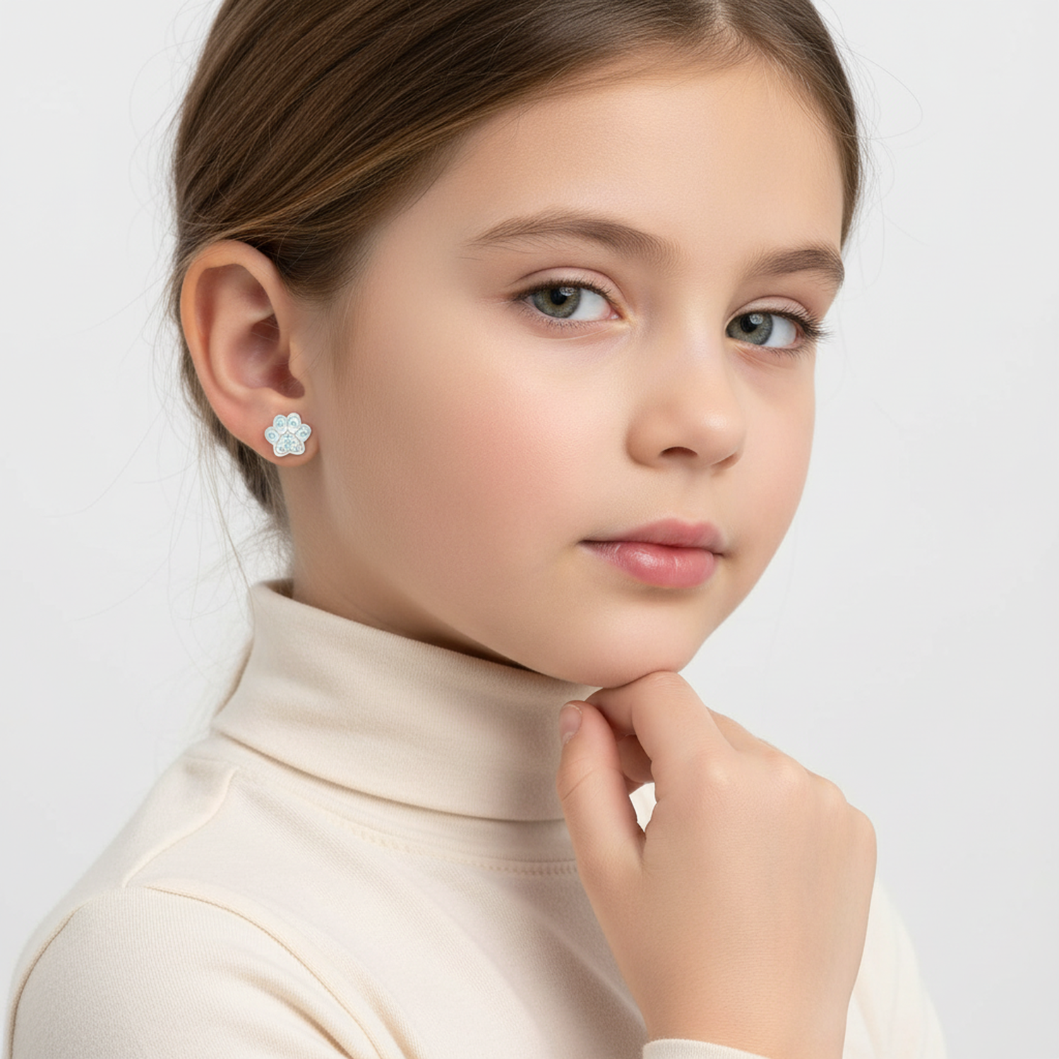 Cute Flower Stud Earrings featuring a delicate design, worn by a young girl.