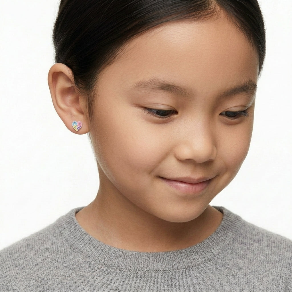 Girls Sterling Silver Jigsaw Heart Stud Earrings - Melchior Jewellery