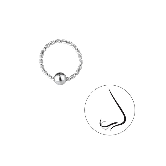 10mm silver continuous nose ring by Melchior Jewellery with twisted design and ball closure