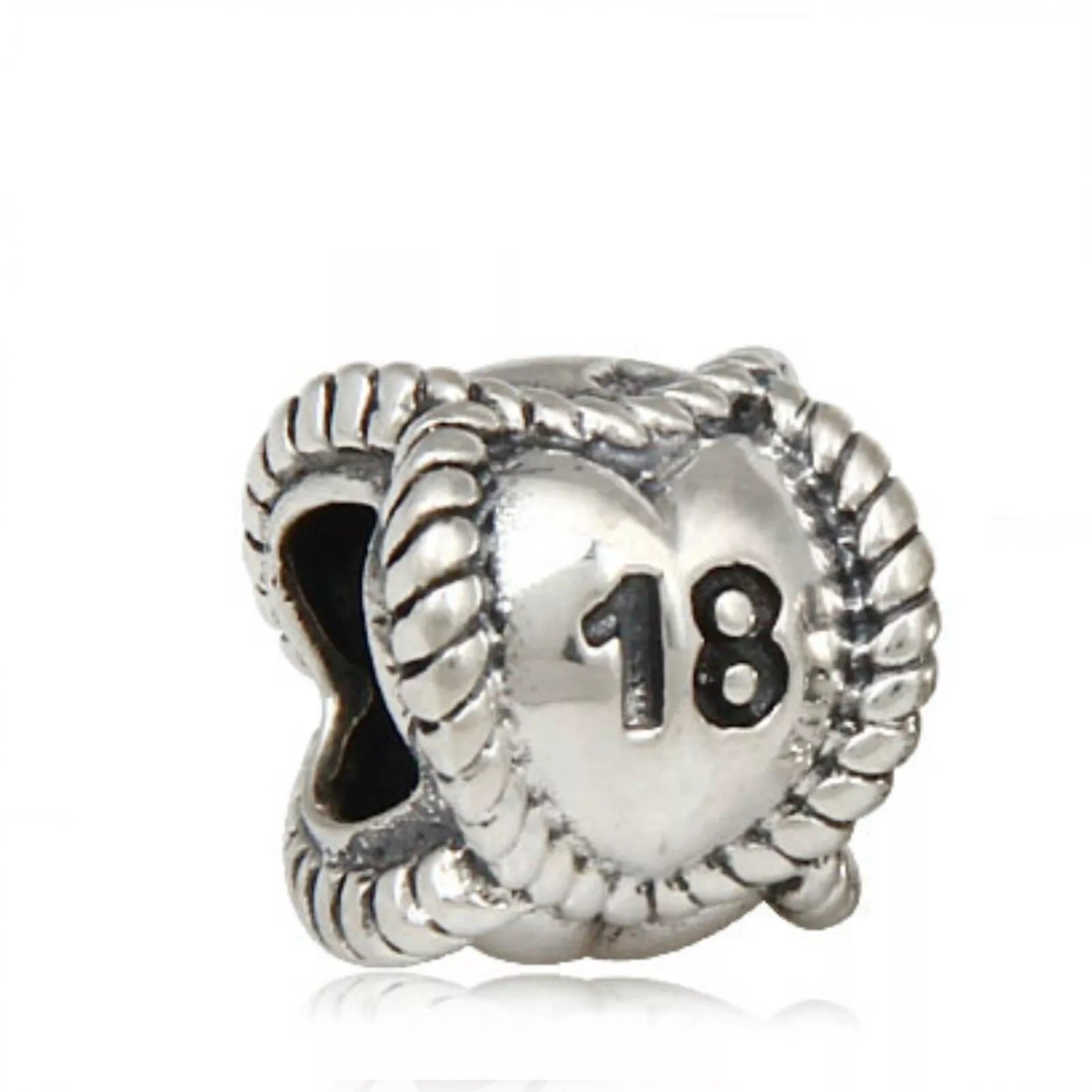 Melchior Jewellery silver charm bead with heart design and number 18 for 18th birthday bead for bracelet