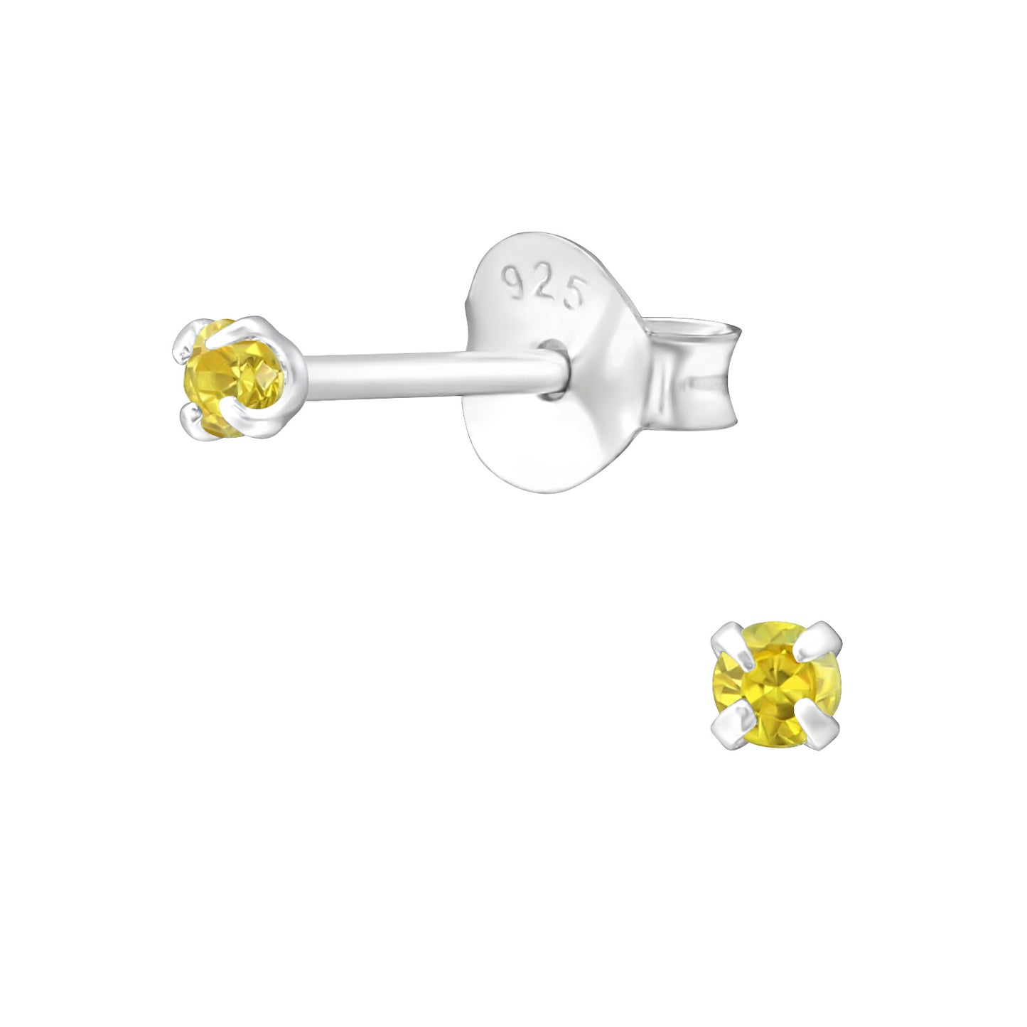 Melchior Jewellery Childrens 2mm claw set round earrings sterling silver stud with yellow stone