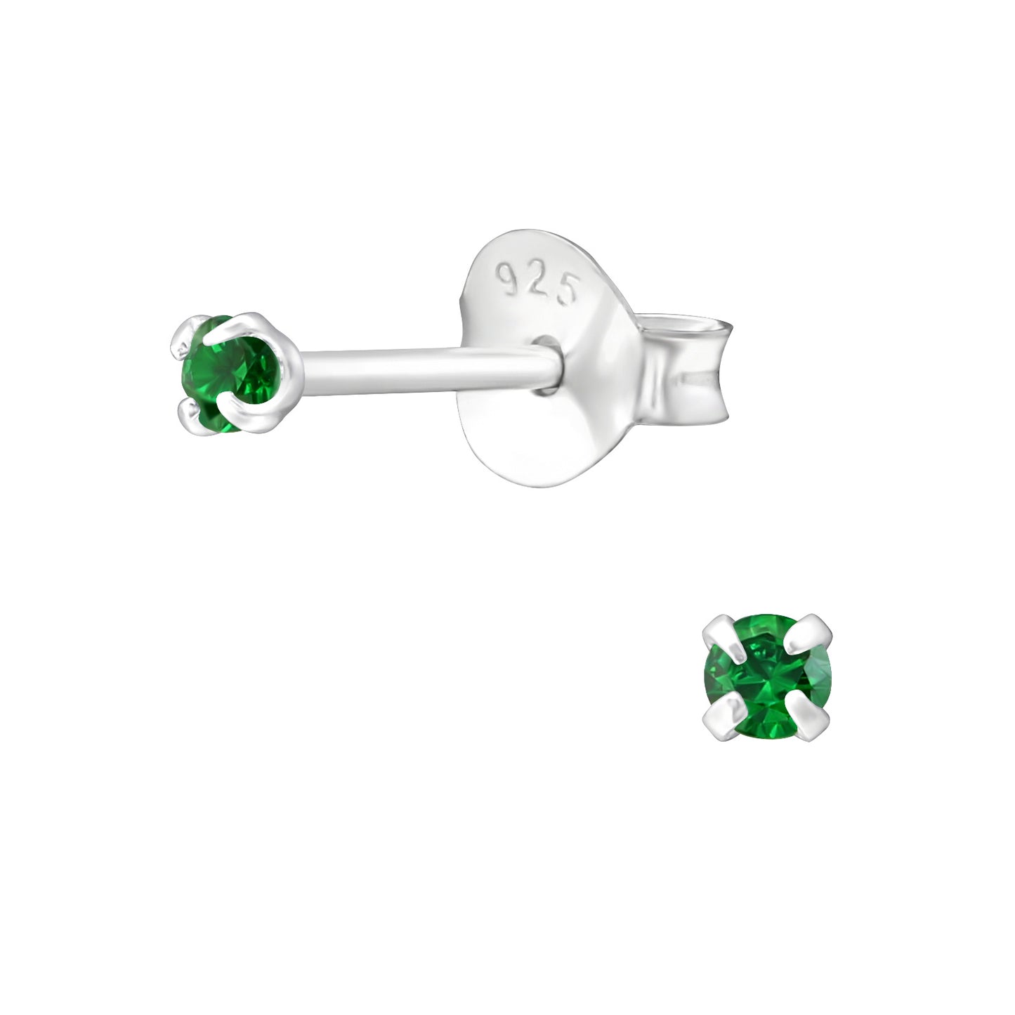Melchior Jewellery childrens 2mm claw set round earrings sterling silver studs with green stones