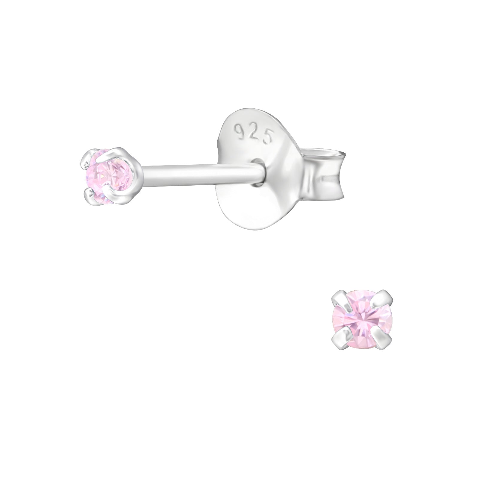 Melchior Jewellery childrens 925 silver stud earrings with pink stones 2mm claw set round earrings
