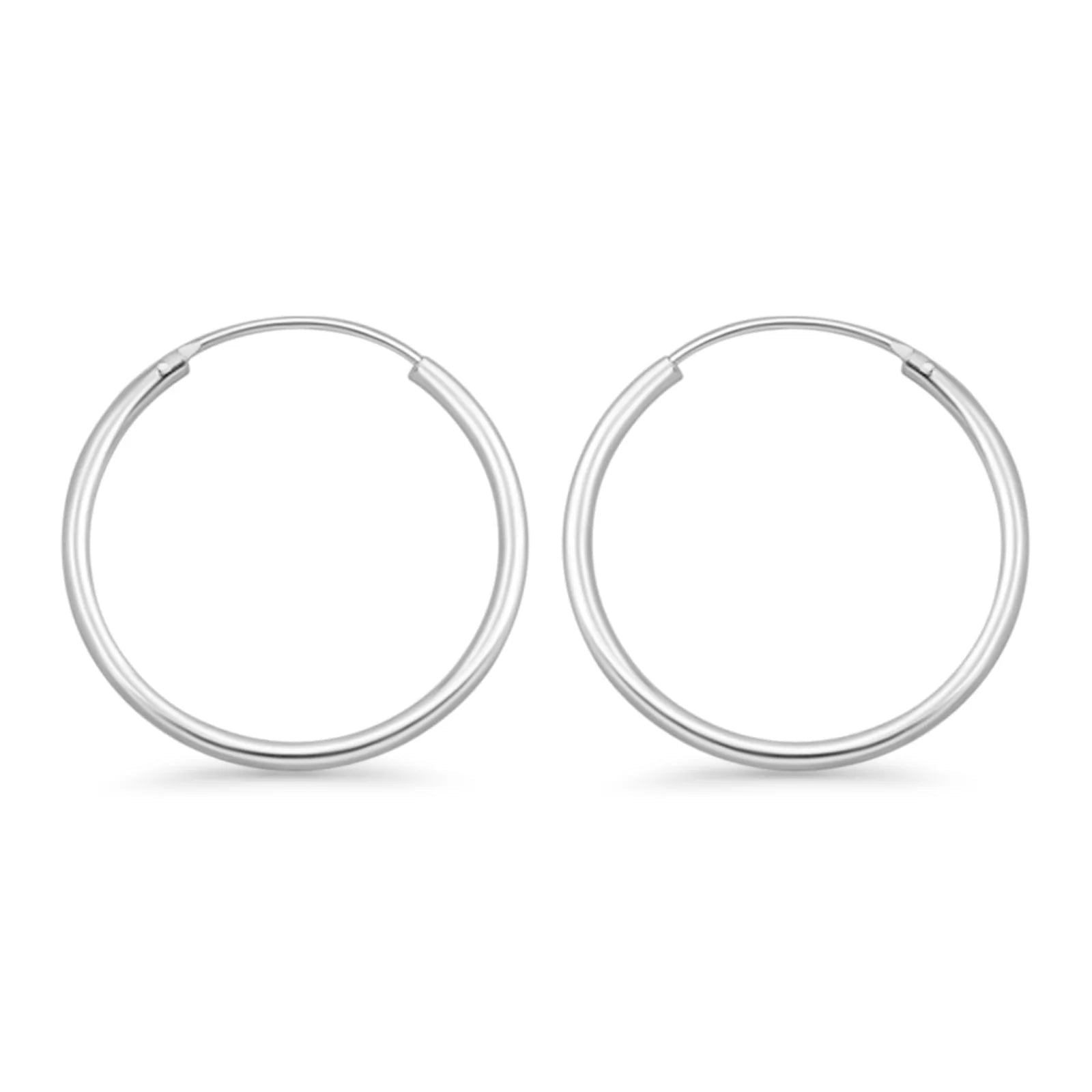 Melchior Jewellery womens 2mm thick rhodium plated hoops polished silver hoop earrings for everyday wear