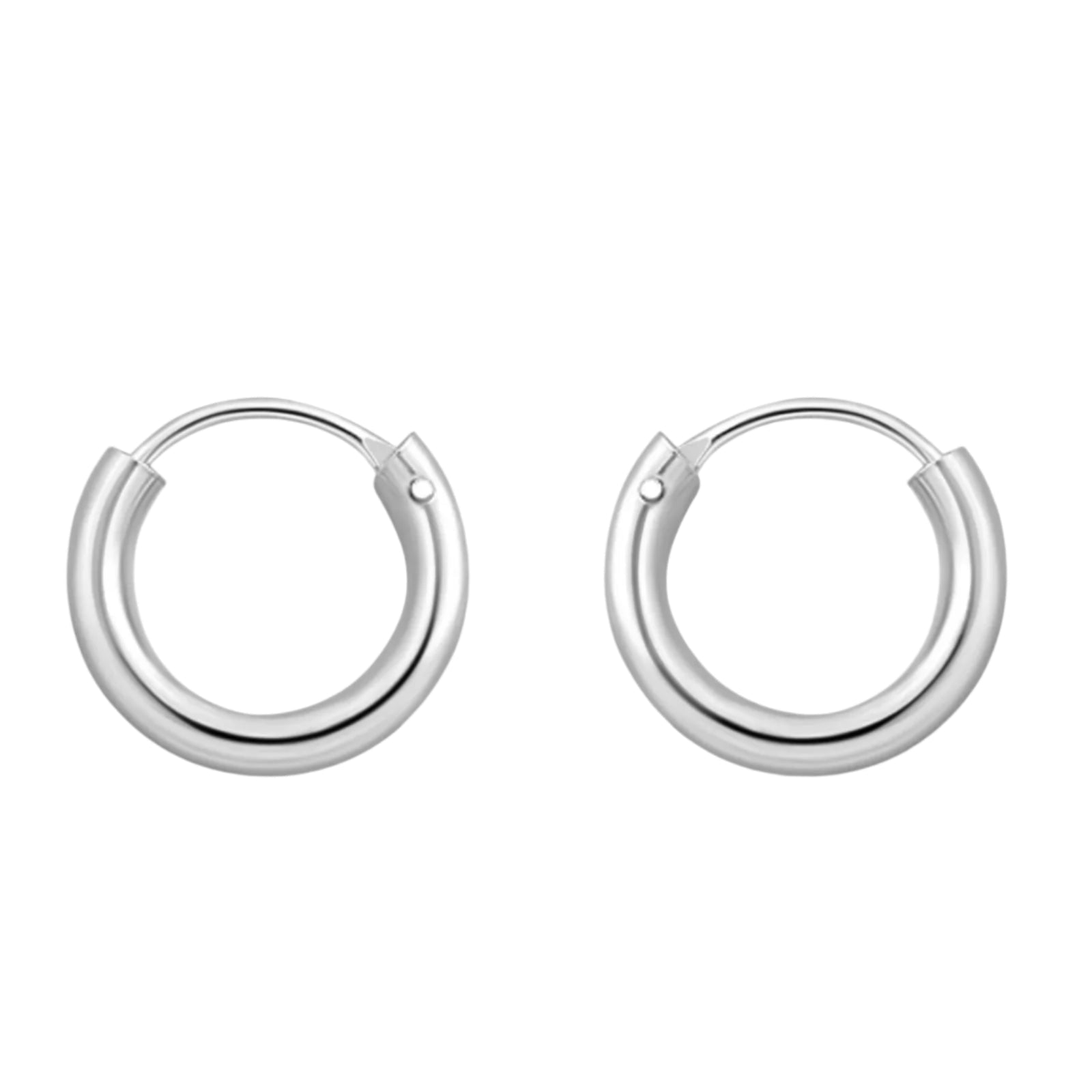 Melchior Jewellery womens earrings pair of small polished silver 2mm thick rhodium plated hoops for everyday wear