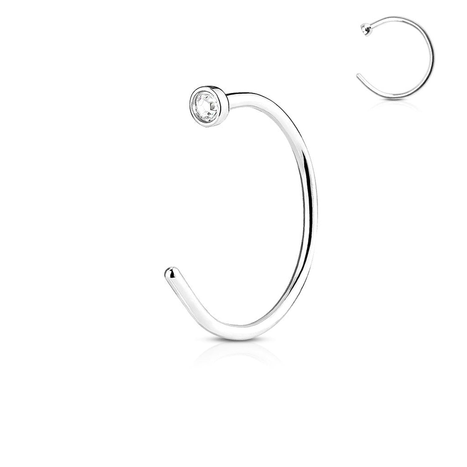 Melchior Jewellery 316L surgical steel CZ nose ring open silver hoop with bezel set clear stone
