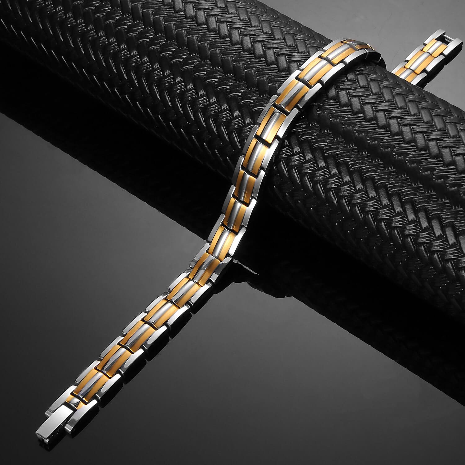 Melchior Jewellery two tone stainless steel link 4-in-1 magnetic therapy bracelet for women in gold and silver