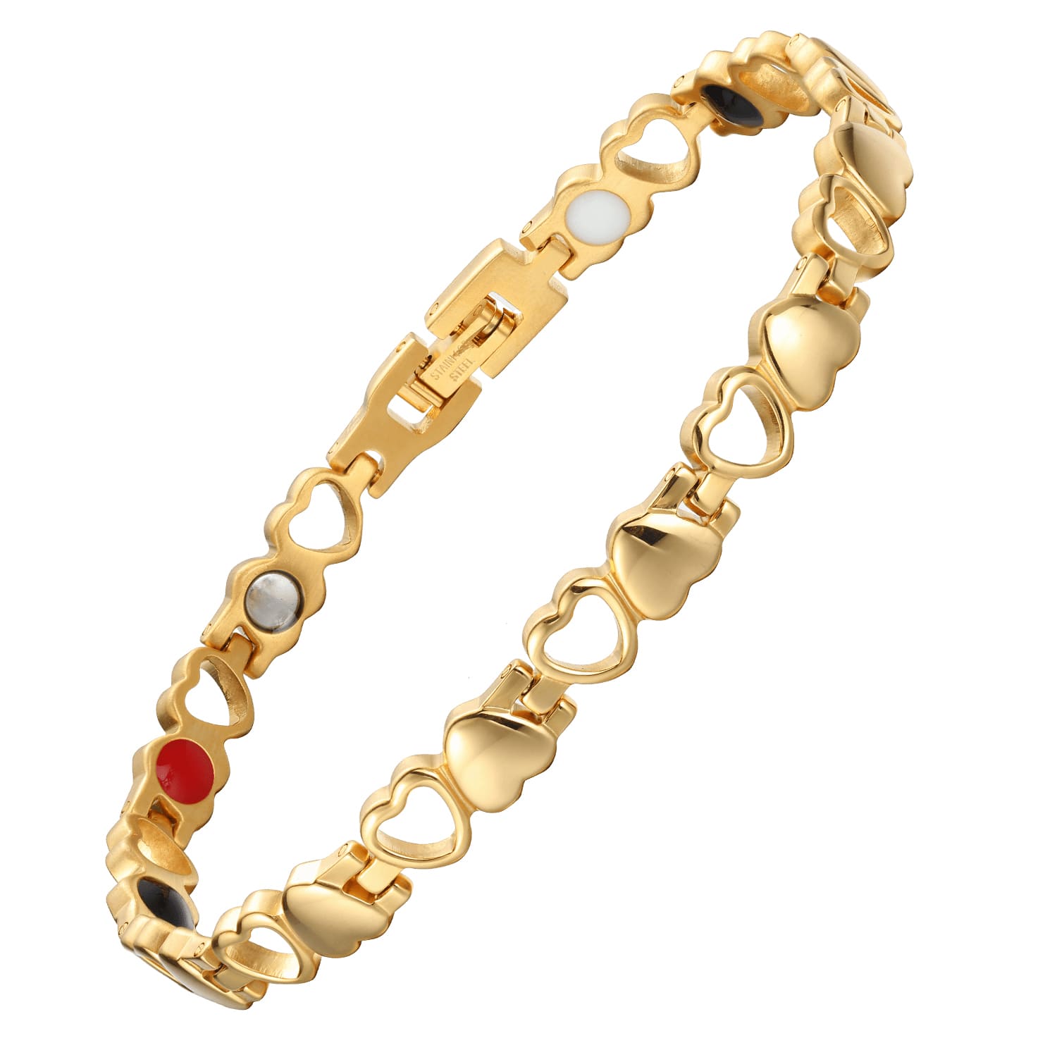 Melchior Jewellery 4 in 1 stainless steel bracelet for women with gold heart links and multicolour stones