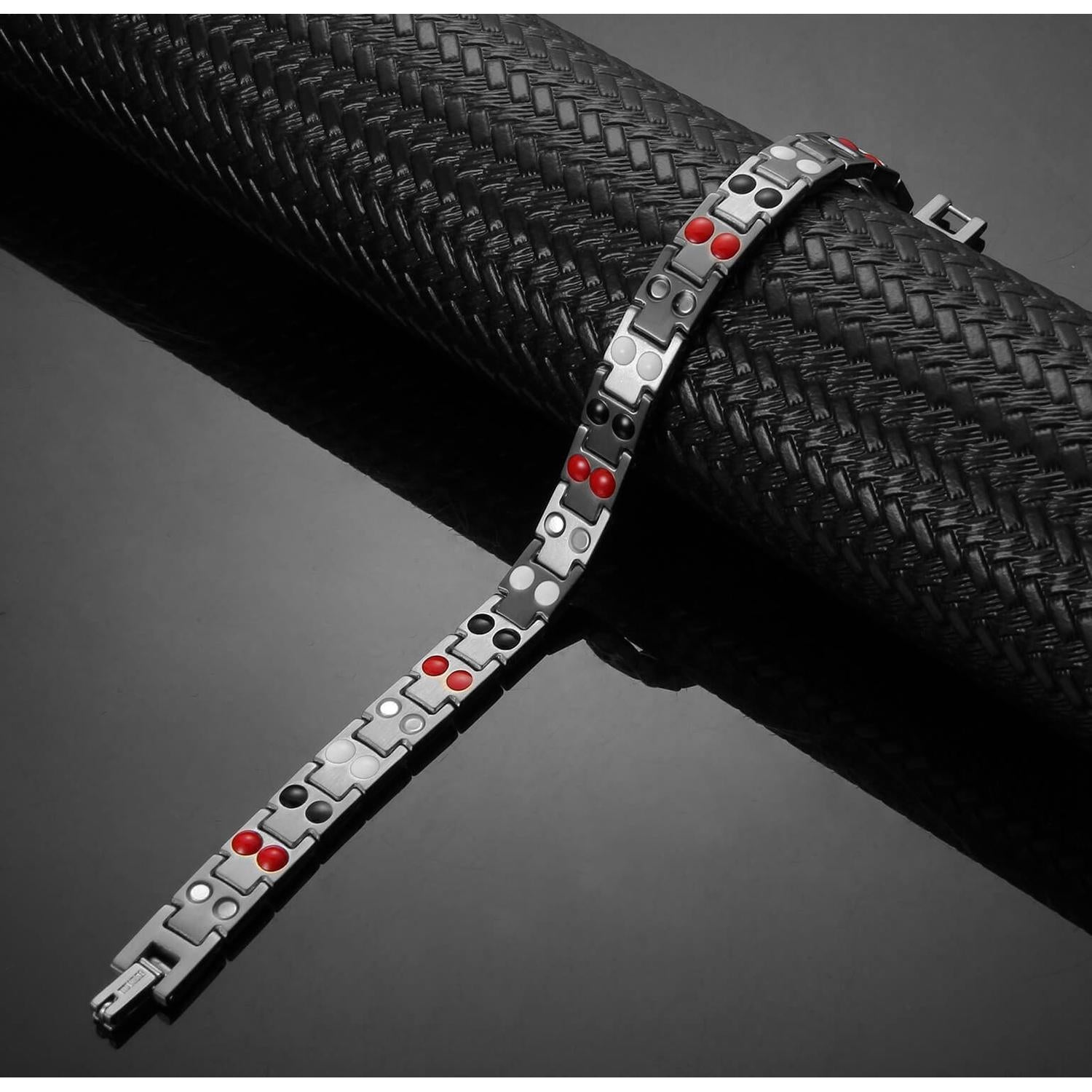 Melchior Jewellery stainless steel bracelet with red and black magnetic inserts 4in1 magnetic therapy bracelet for women