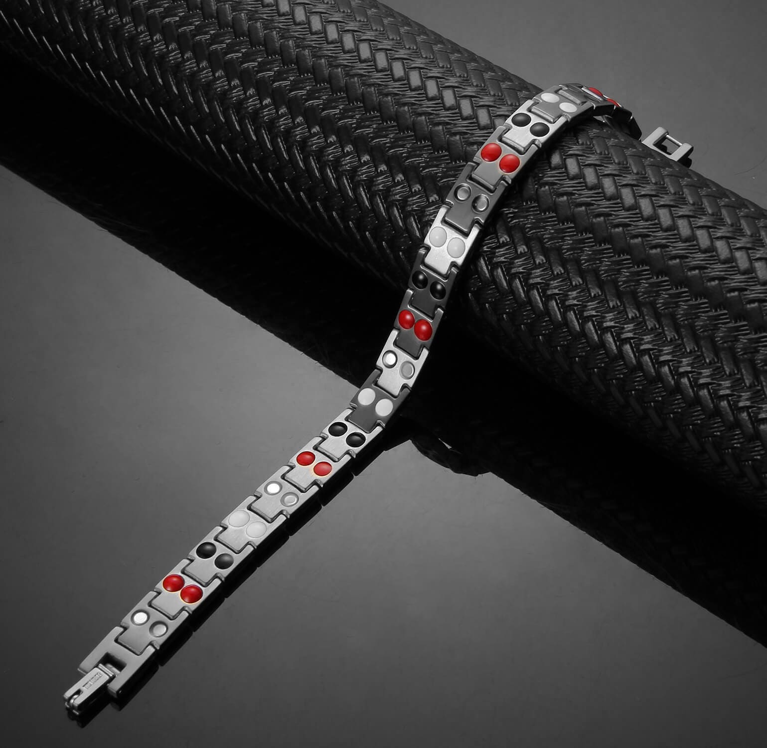 Melchior Jewellery stainless steel bracelet with red and black magnetic inserts 4in1 magnetic therapy bracelet for women