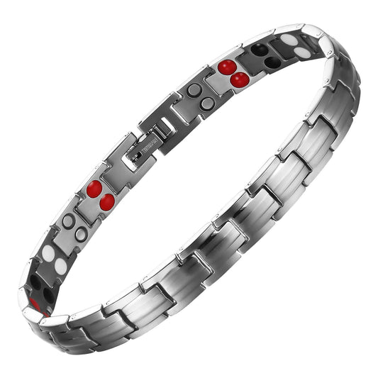 Melchior Jewellery 4in1 magnetic therapy bracelet for women stainless steel link bracelet with red and black therapy magnets