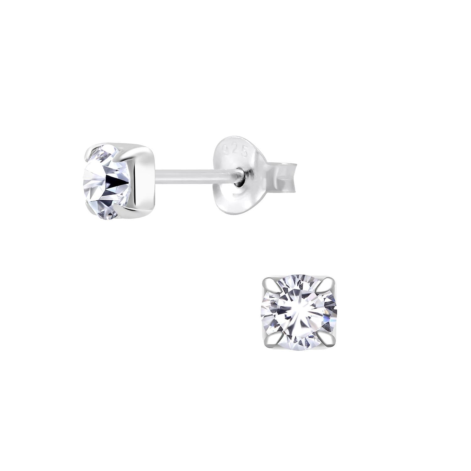 Silver Melchior Jewellery 4mm CZ Round Stud Earrings with clear sparkling cubic zirconia stones