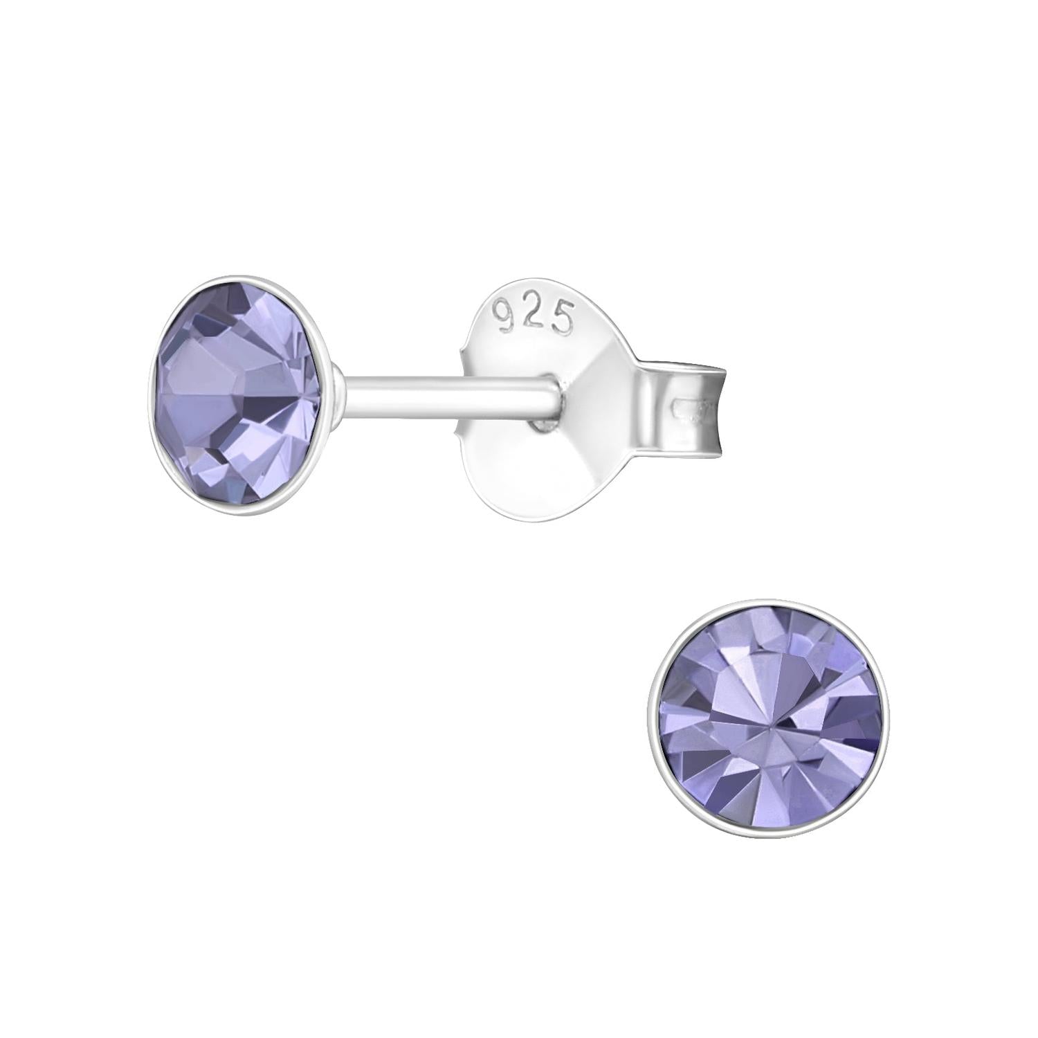 Melchior Jewellery 4mm round cubic zirconia earrings in sterling silver with purple stones
