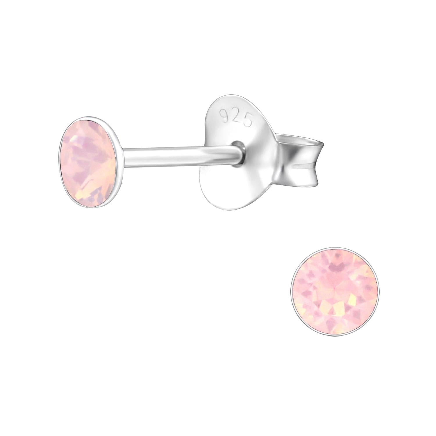 Melchior Jewellery 4mm round cubic zirconia earrings in delicate pink with sterling silver studs