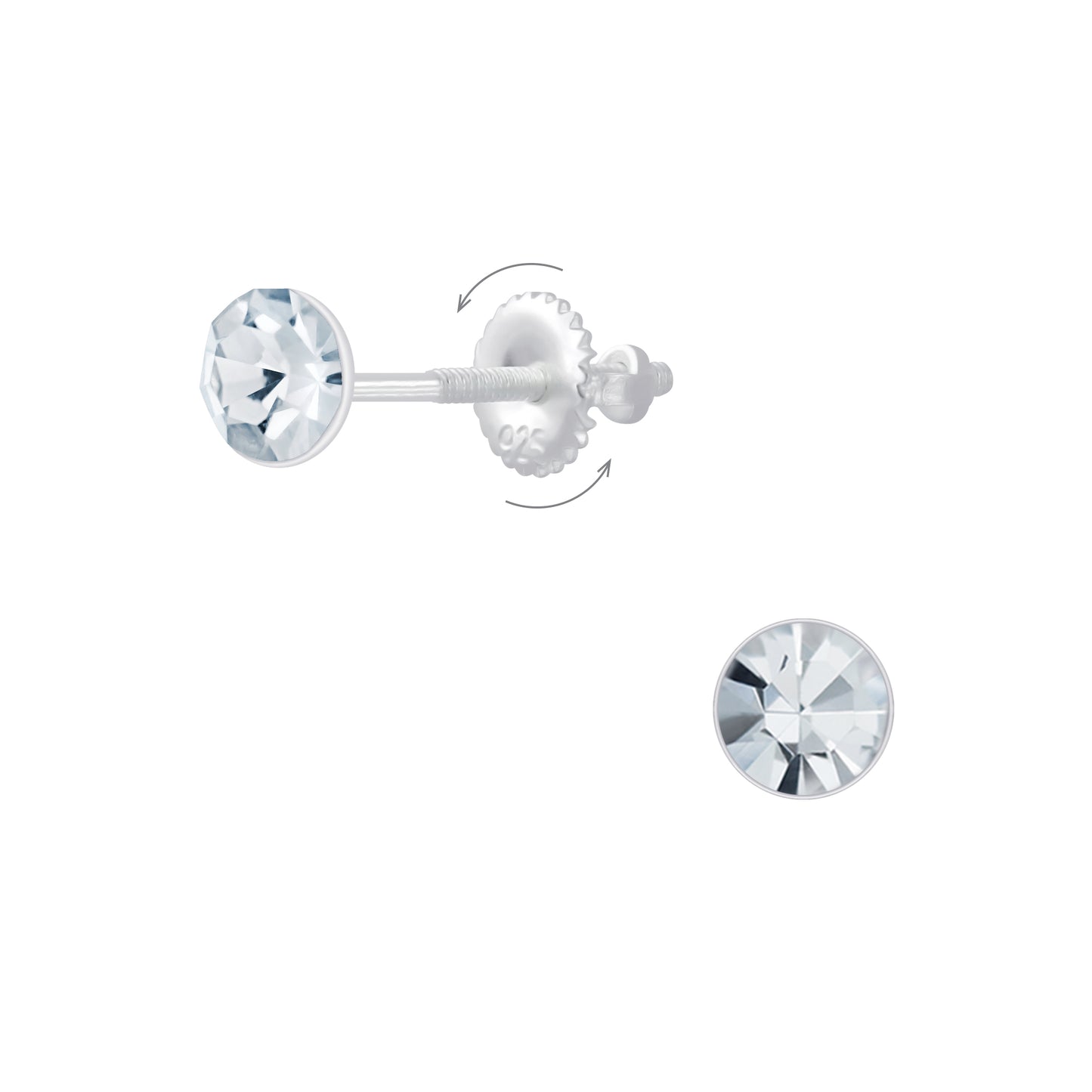 Melchior Jewellery 4mm screw back earrings for kids with clear round gemstones in silver tone