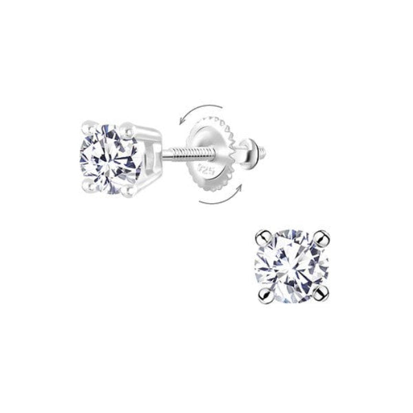 5mm CZ screw back earrings for kids by Melchior Jewellery with sparkling stones and secure fastening