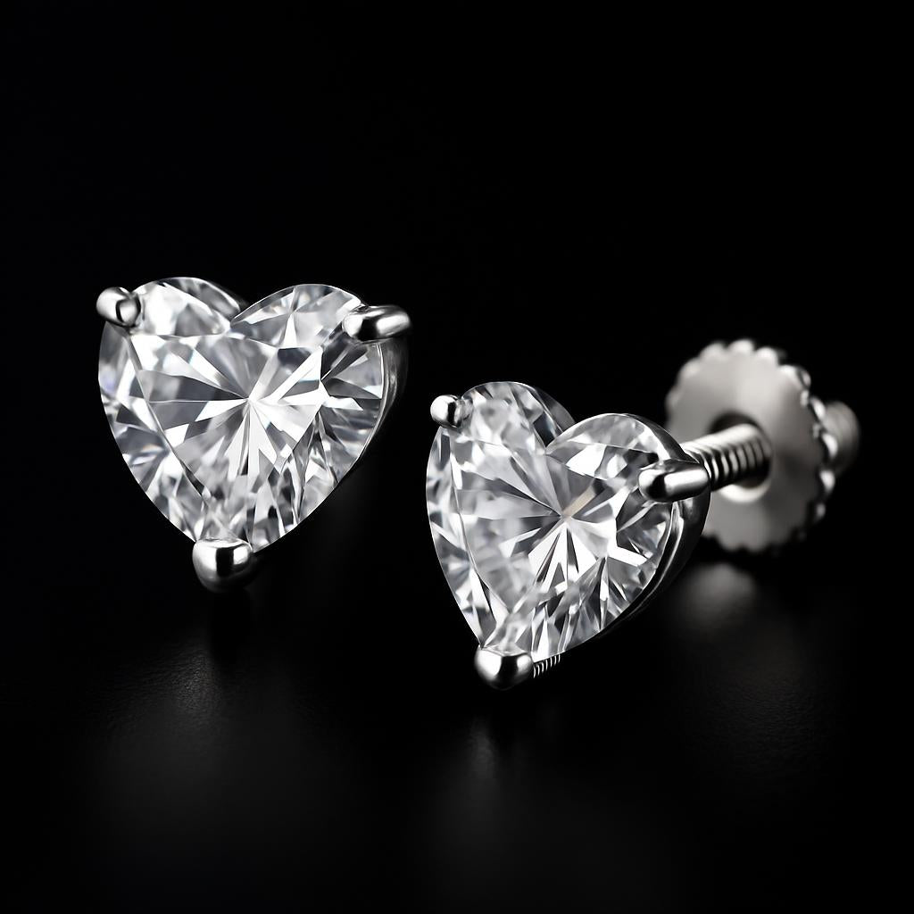 6mm CZ screw back earrings for girls heart-shaped cubic zirconia studs from Melchior Jewellery