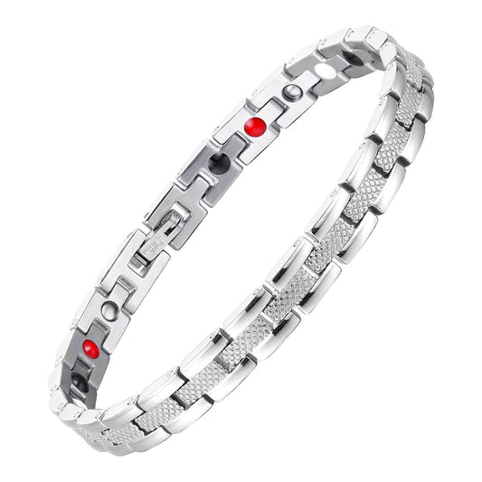Affinity stainless steel 4 in 1 therapy bracelet by Melchior Jewellery with magnetic and stylish link design