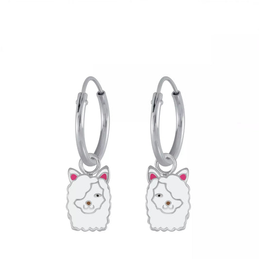 Melchior Jewellery alpaca charm earrings for girls silver hoop earrings with cute white alpaca design