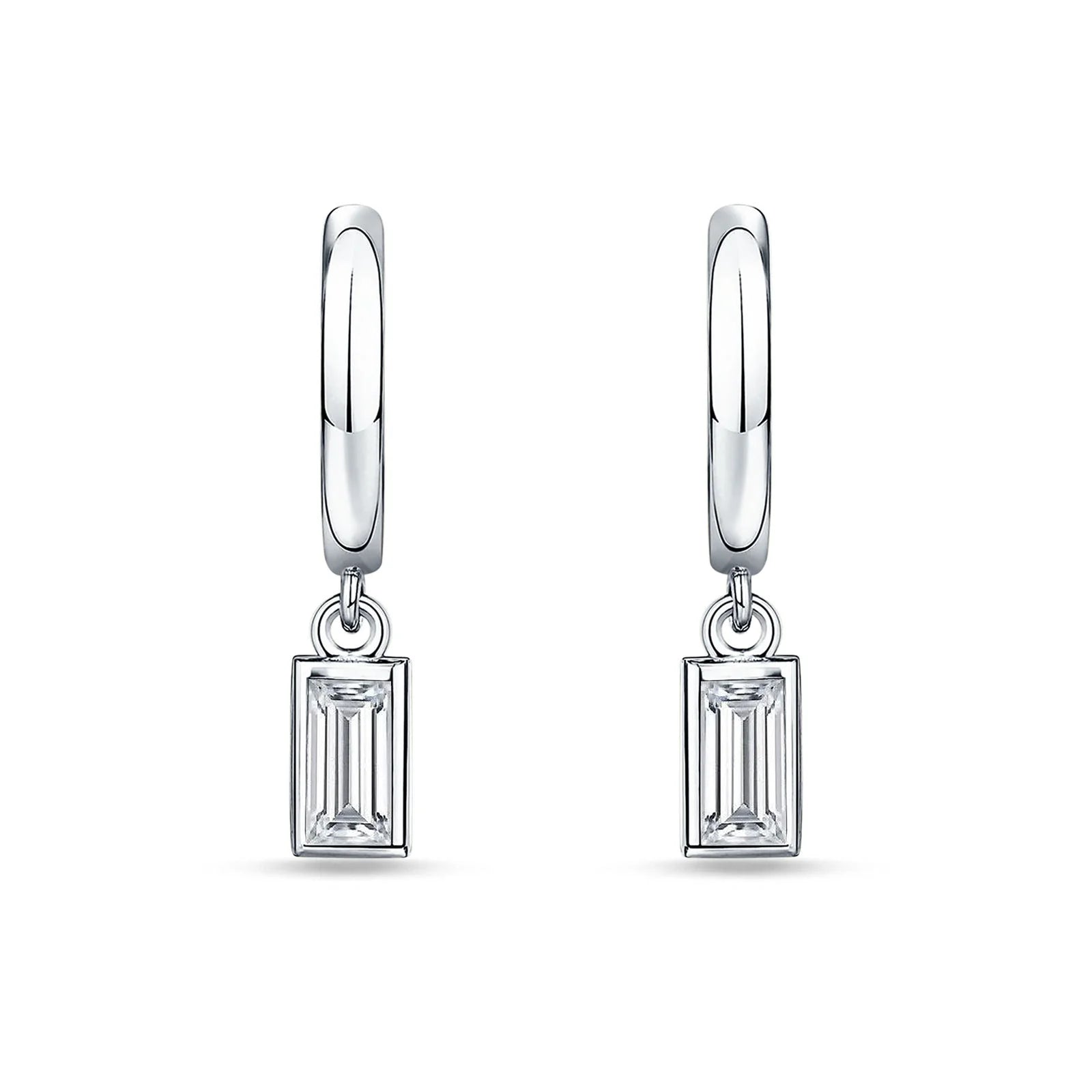Silver Melchior Jewellery baguette cz hoop earrings featuring rectangular clear baguette cubic zirconia stones