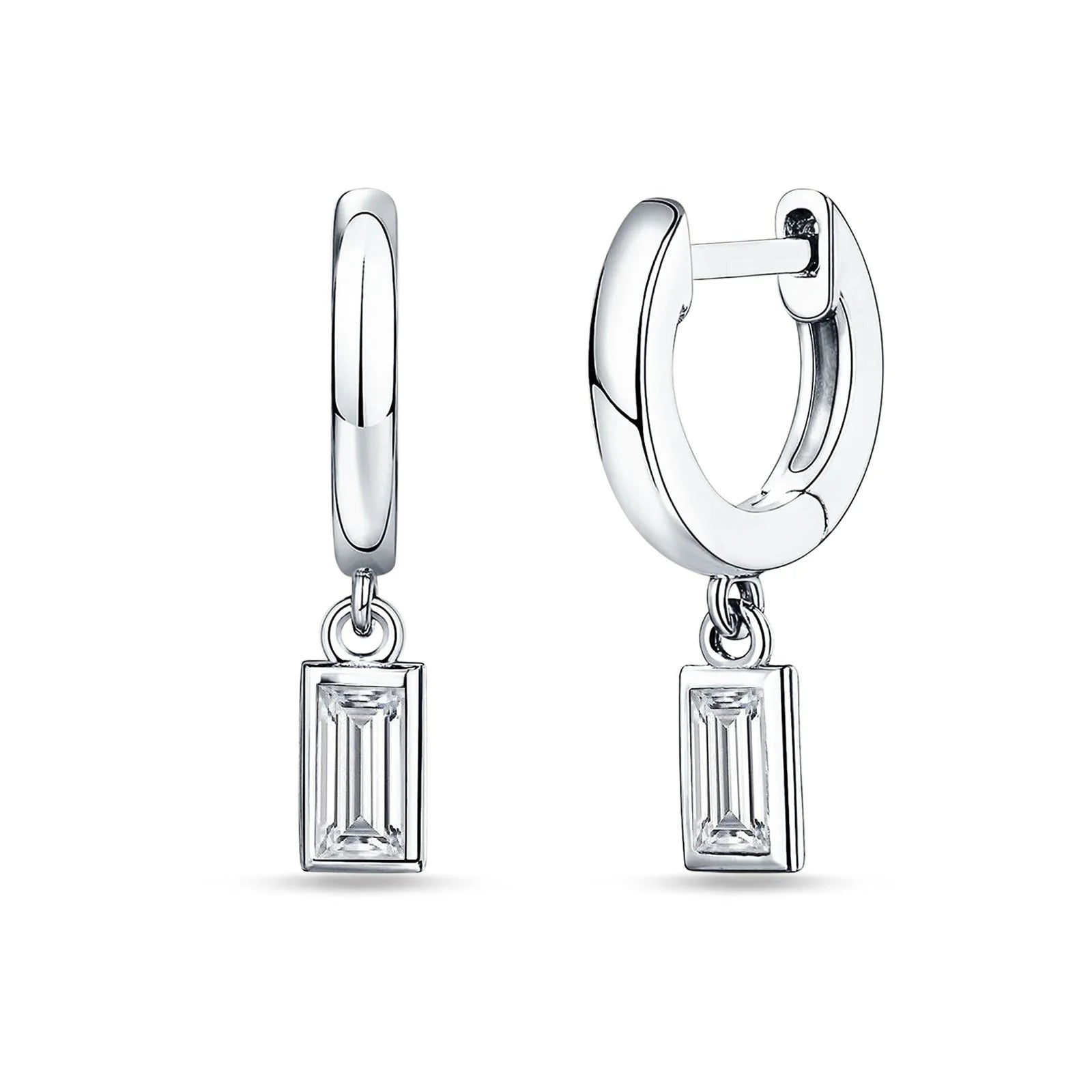 Silver Melchior Jewellery hoop earrings with dangling clear baguette cz stones for women