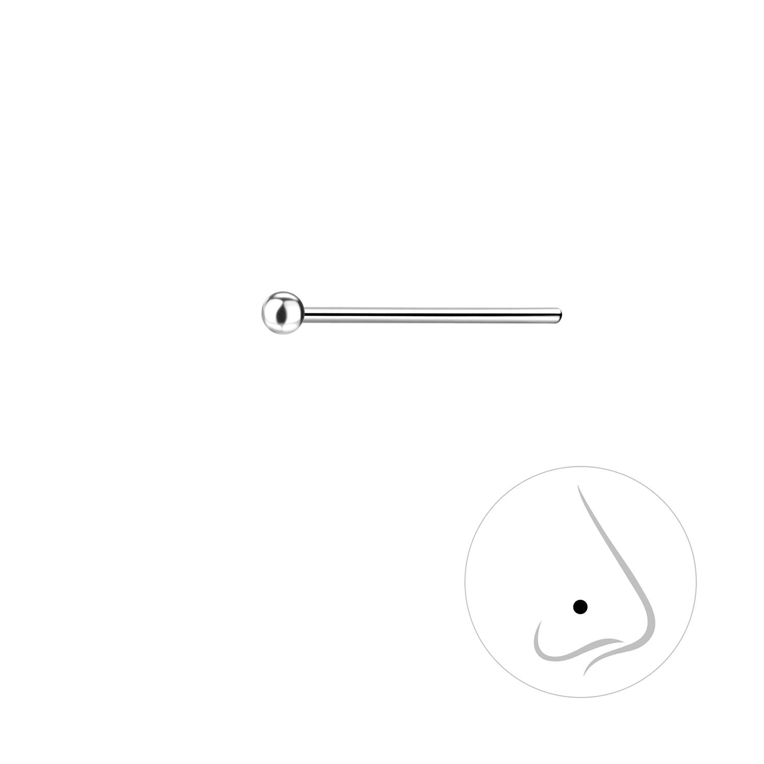 sterling silver Ball Straight Nose Stud with polished finish for elegant nose piercing by Melchior Jewellery