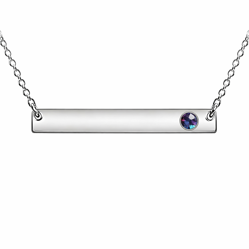 Melchior Jewellery silver Birthstone Bar Necklace featuring a deep purple blue gemstone on a delicate chain