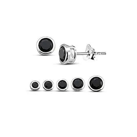Melchior Jewellery silver bezel stud set with five sizes of black cubic zirconia earrings for women