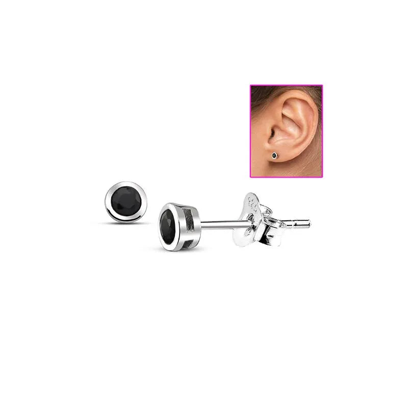 Melchior Jewellery silver stud black cubic zirconia earrings bezel set round stones for everyday wear