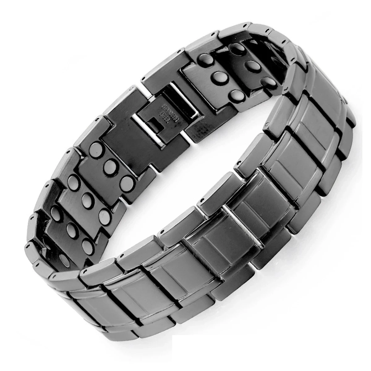 Melchior Jewellery black titanium magnetic bracelet with sleek links and strong magnetic elements