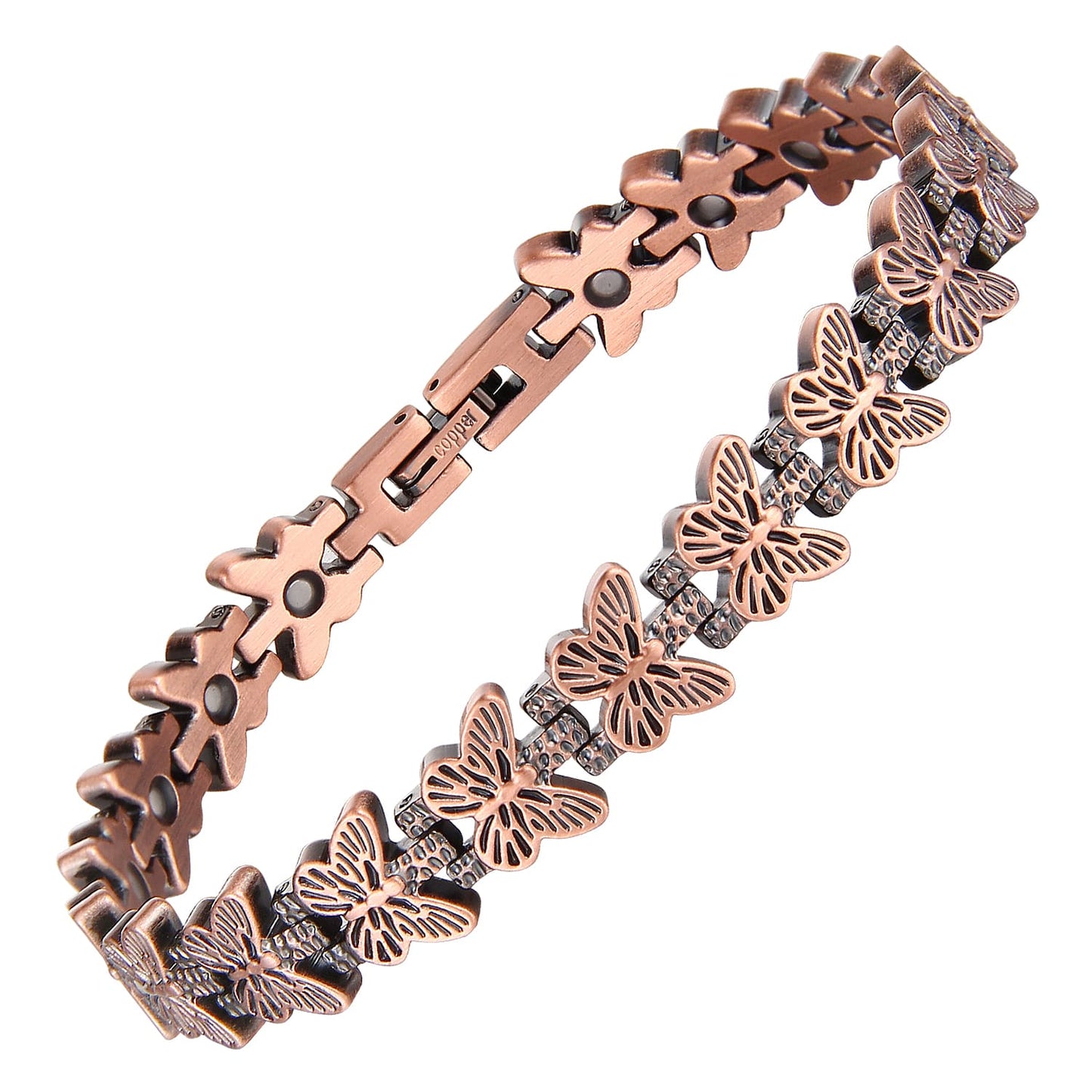 Melchior Jewellery copper butterfly bracelet with floral links and magnets butterfly design magnetic therapy bracelet