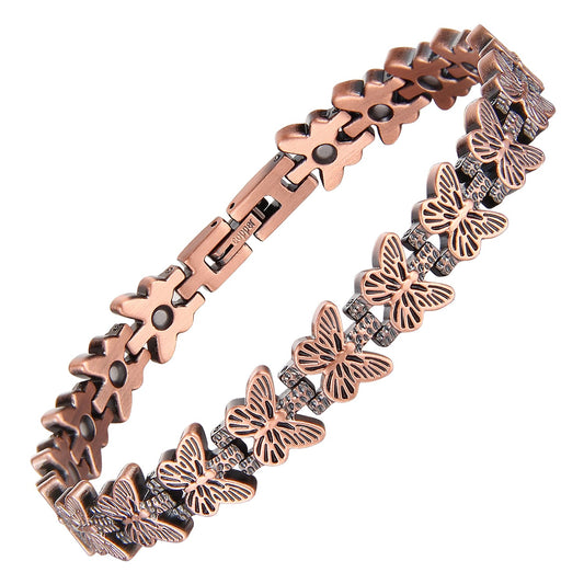 Melchior Jewellery copper butterfly bracelet with floral links and magnets butterfly design magnetic therapy bracelet