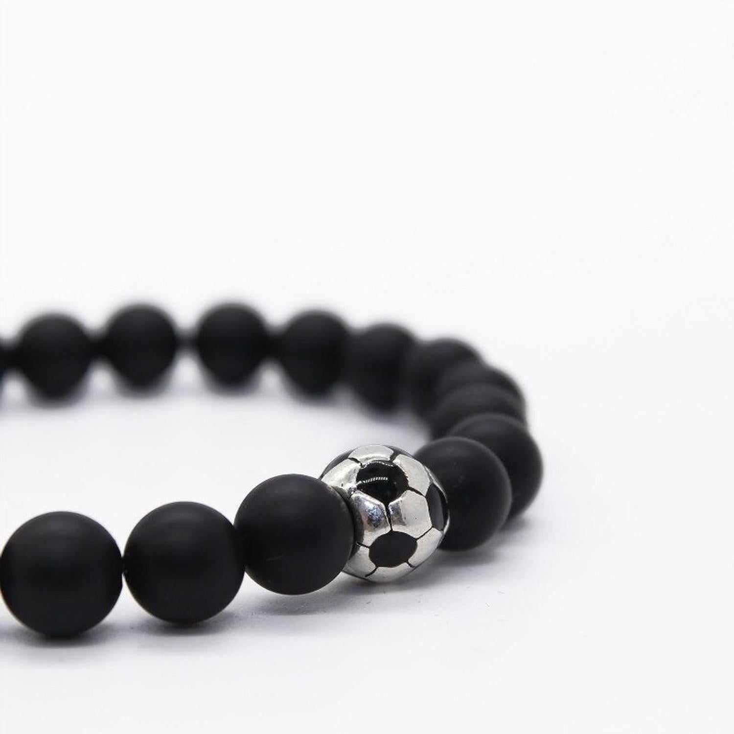 Melchior Jewellery children's football bead Bracelet black matte beads with silver football charm elastic