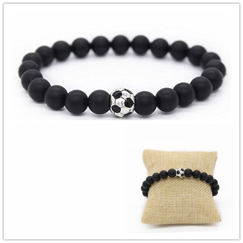 Melchior Jewellery children's football bead Bracelet black matte beads with silver soccer ball centre