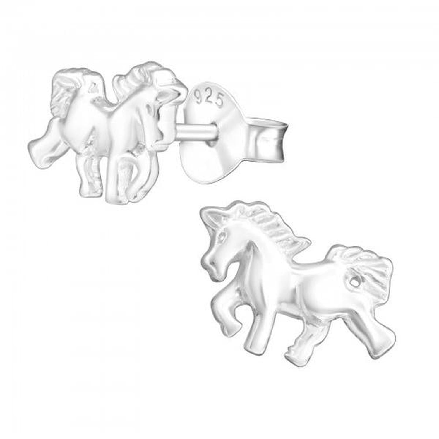 Childrens Silver Horse Stud Earrings by Melchior Jewellery featuring polished sterling silver horse design