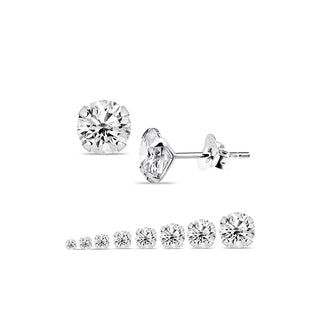 Sterling Silver Round Cubic Zirconia Stud Earrings, Choose Your Size