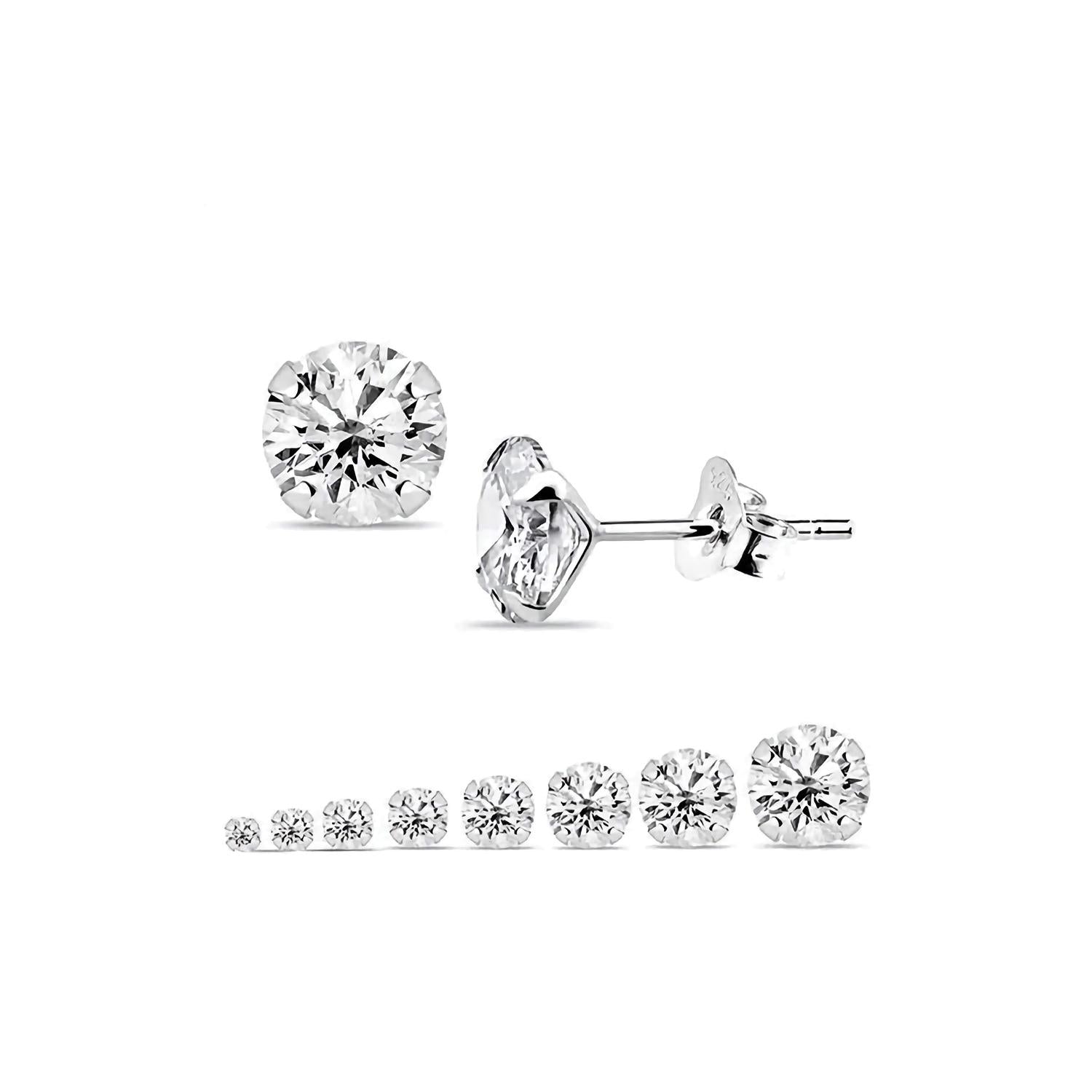 Melchior Jewellery clear round cubic zirconia earrings in silver setting with multiple size options sparkling white stones