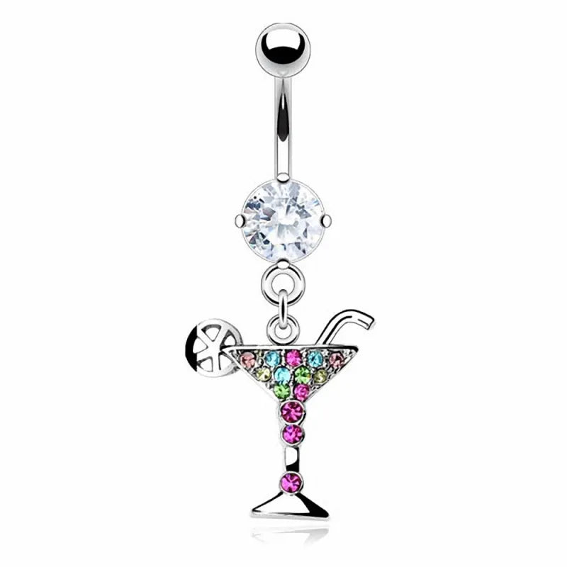 Melchior Jewellery colourful cocktail belly bar with multicoloured stones and clear gem detail