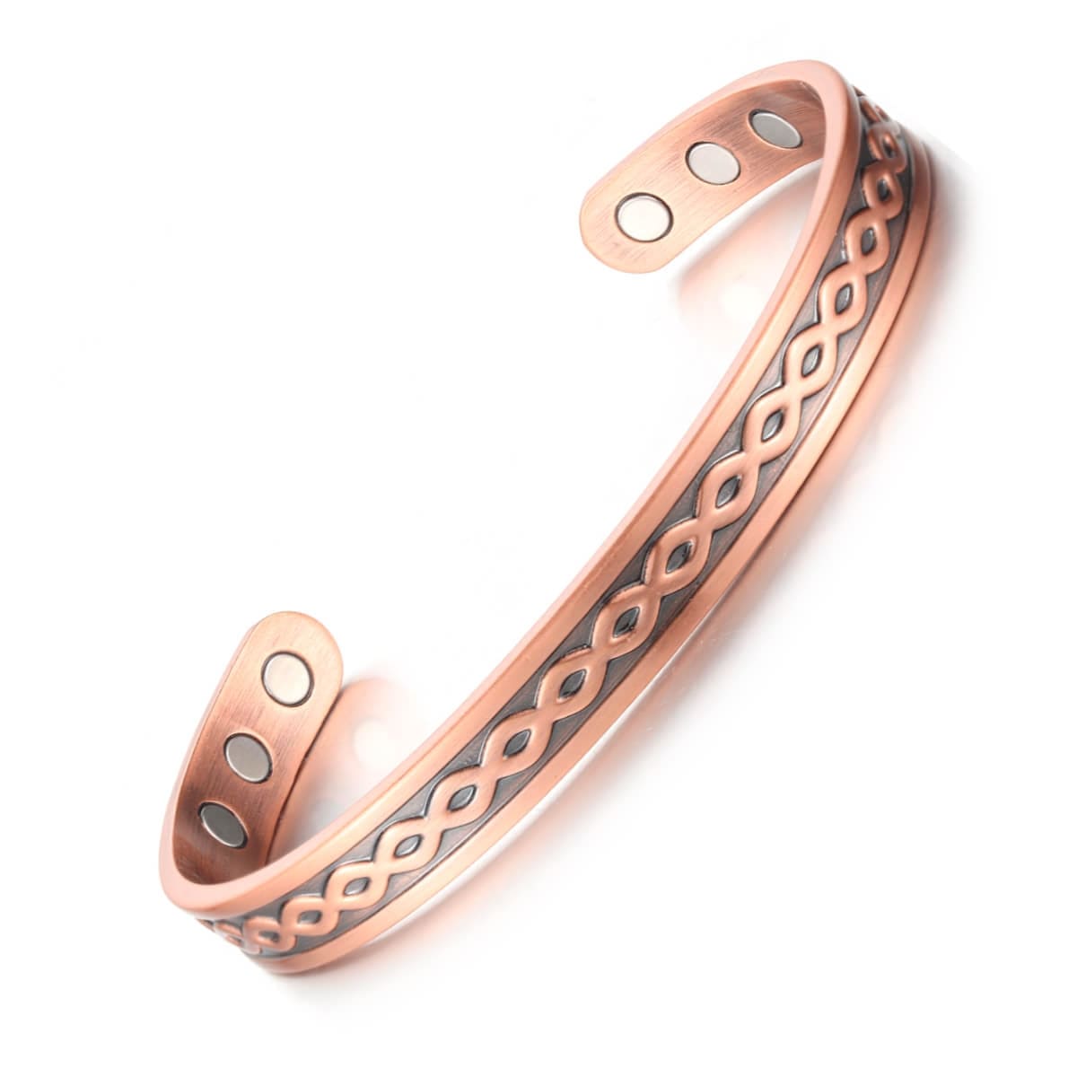 Melchior Jewellery cross over copper magnetic bangle with braided crossover design and magnetic therapy studs