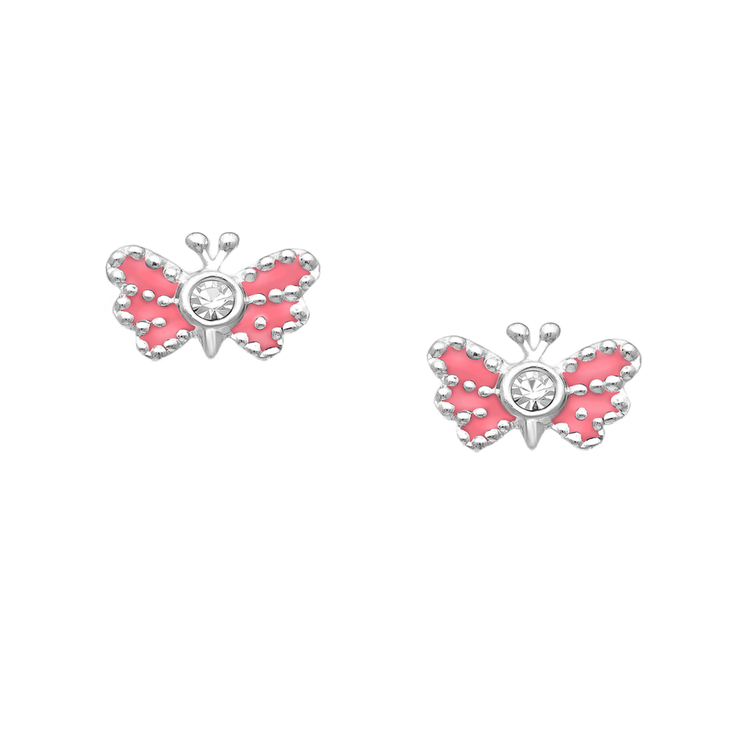 Melchior Jewellery pink butterfly Crystal kids Stud Earrings for children with silver detailing